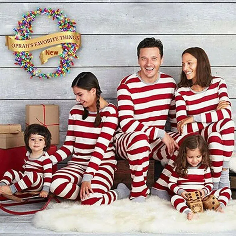 Family Matching Sleepwear Red Stripes Top & Pants Pajamas Sets