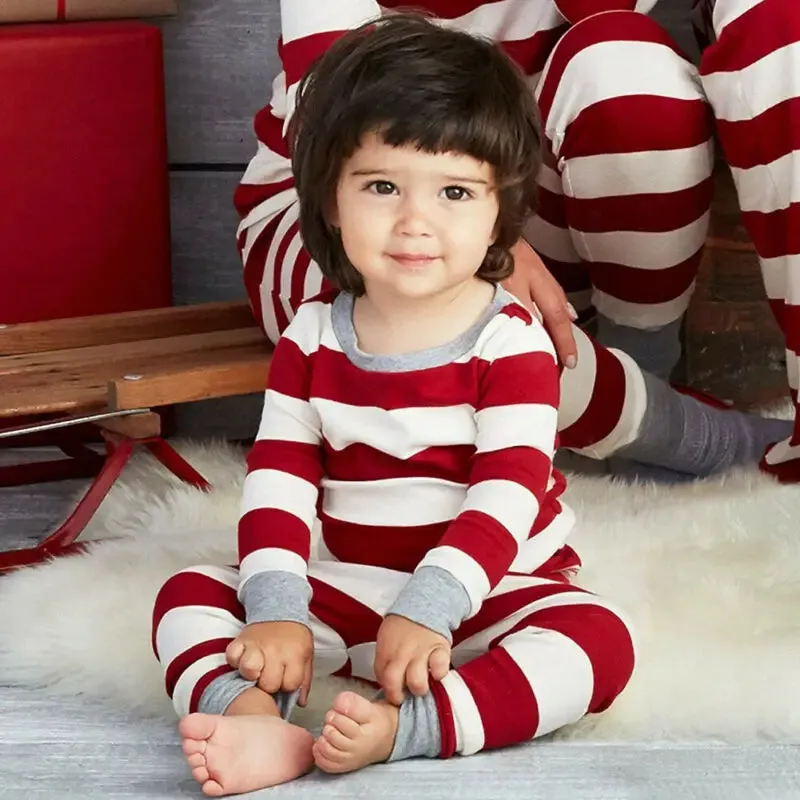 Family Matching Sleepwear Red Stripes Top & Pants Pajamas Sets