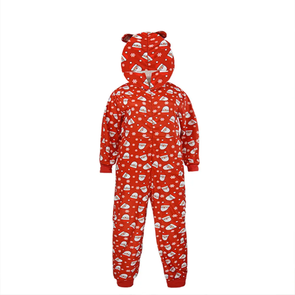 Family Parent-Child Christmas Long Sleeve Hooded Santa One-Piece Pajamas