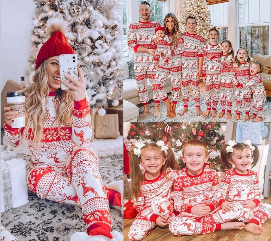 Family Parent-Child Christmas Reindeer and Snowflake Patterned Pajamas