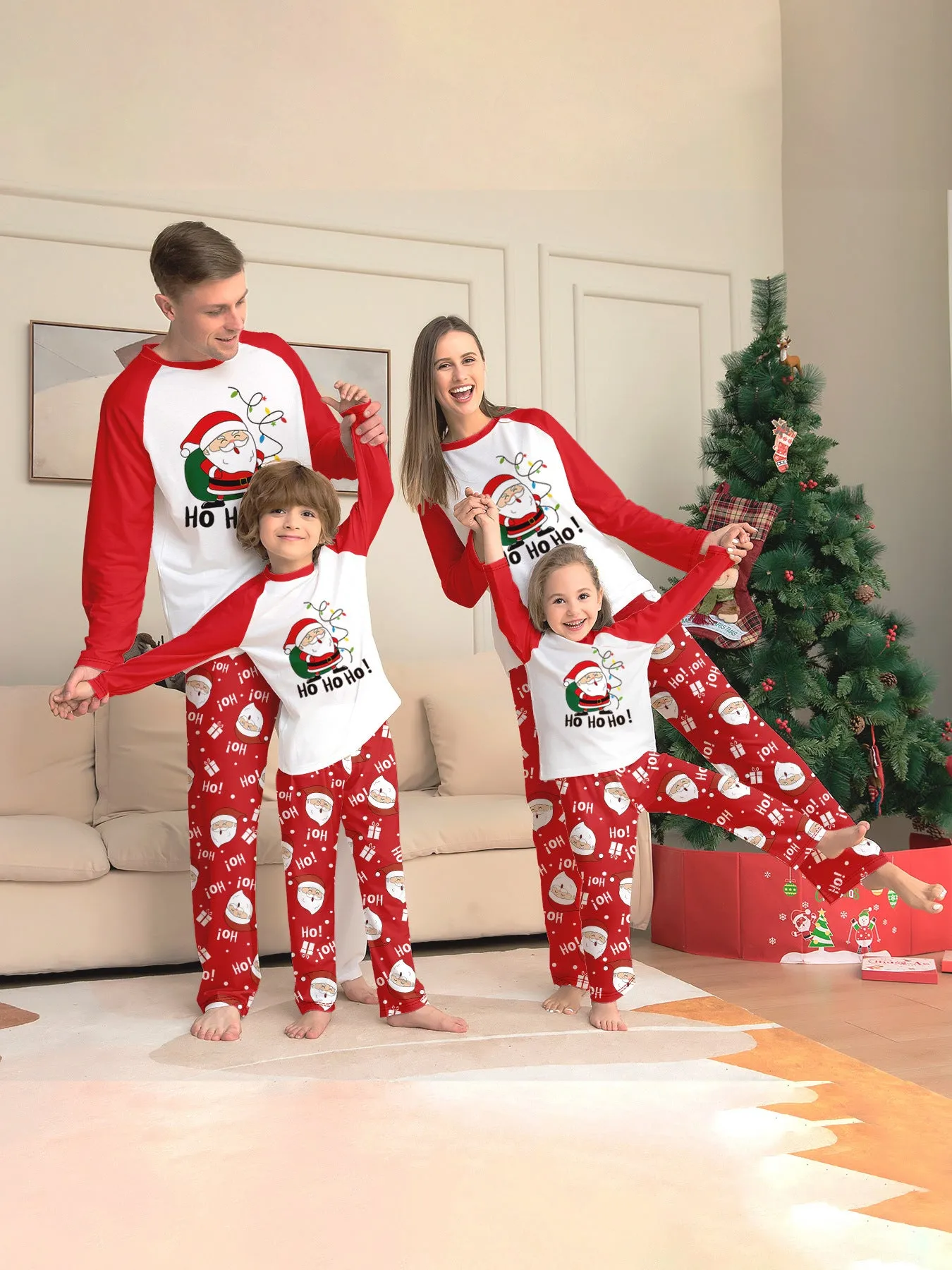 Family Parent-Child  Christmas Santa Claus Letters Cartoon Pajamas Set