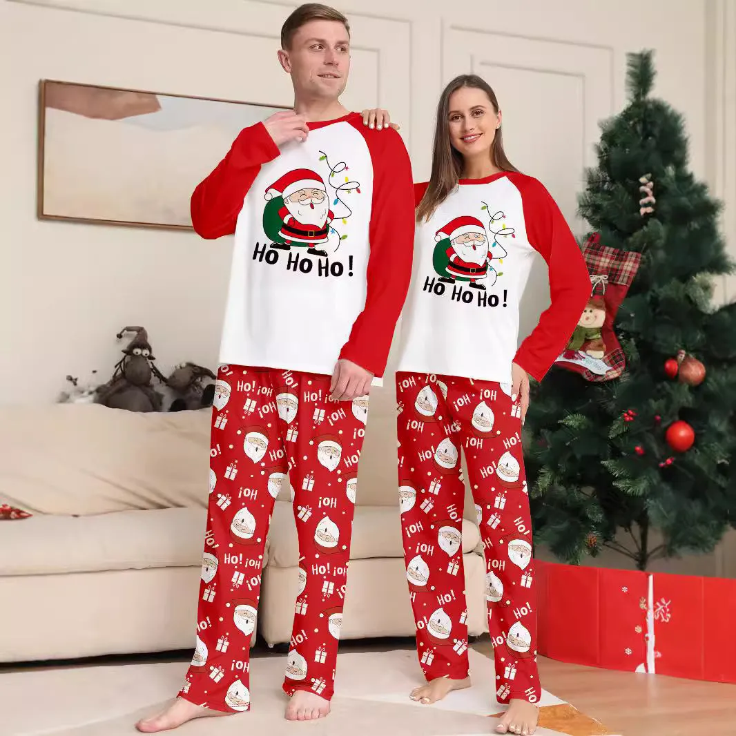 Family Parent-Child  Christmas Santa Claus Letters Cartoon Pajamas Set