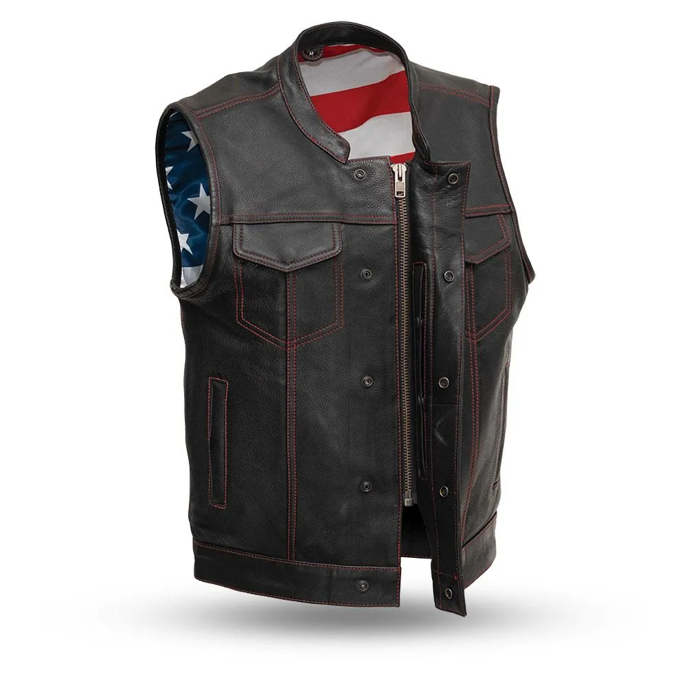 FIM684USFLAG Born Free - Men's Motorcycle Leather Vest (Red Stitch)