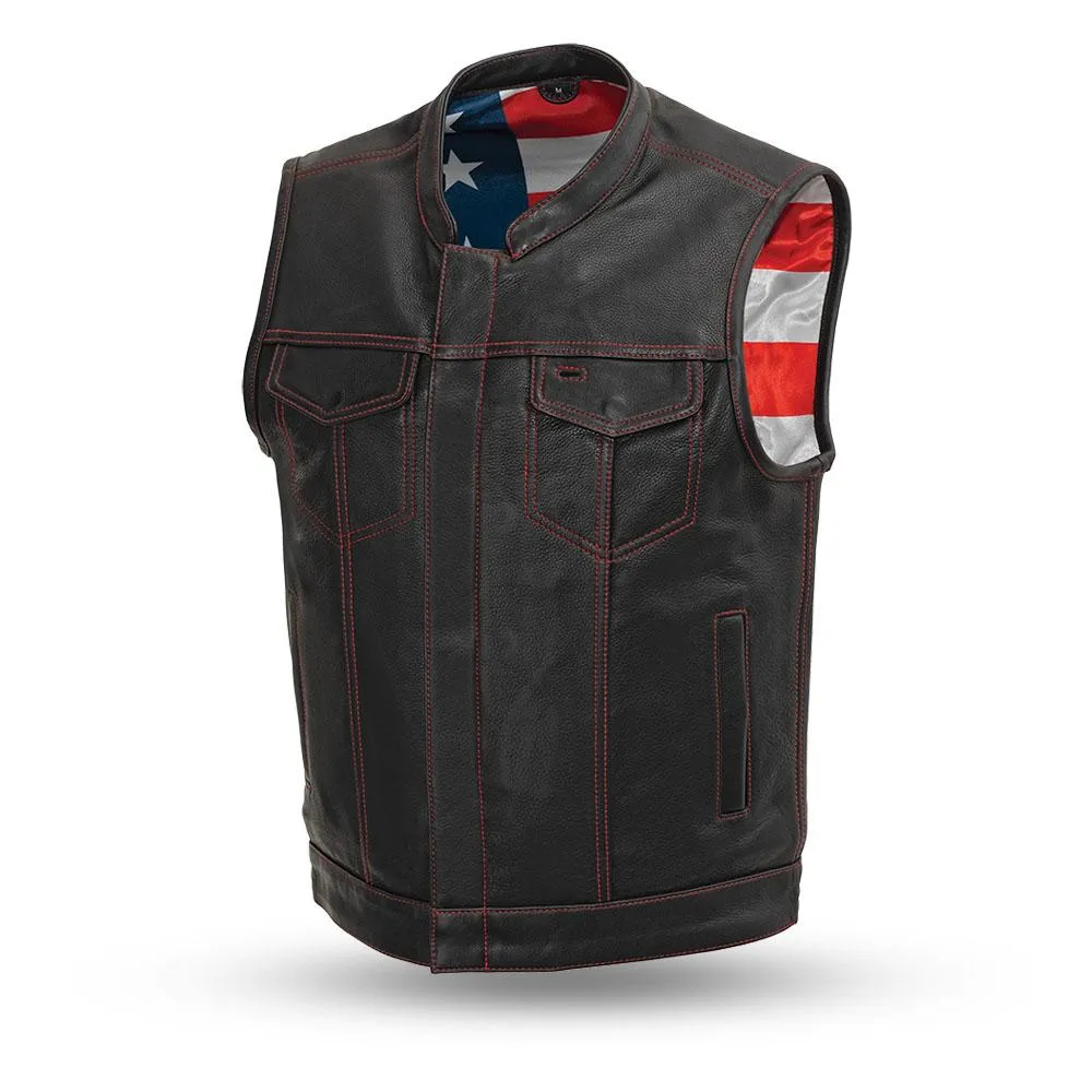 FIM684USFLAG Born Free - Men's Motorcycle Leather Vest (Red Stitch)