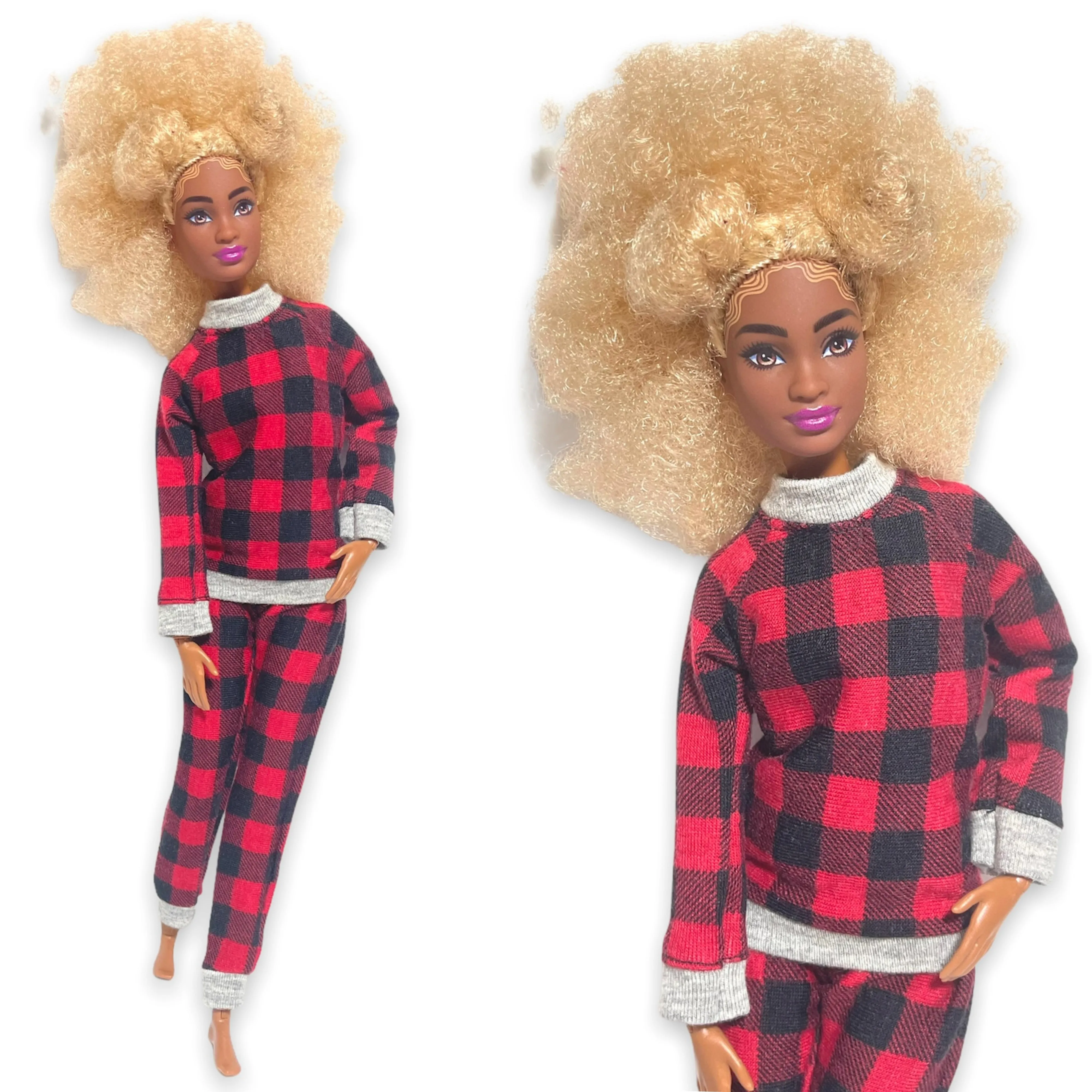 Flannel pajamas red and  black sleepwear for Barbie