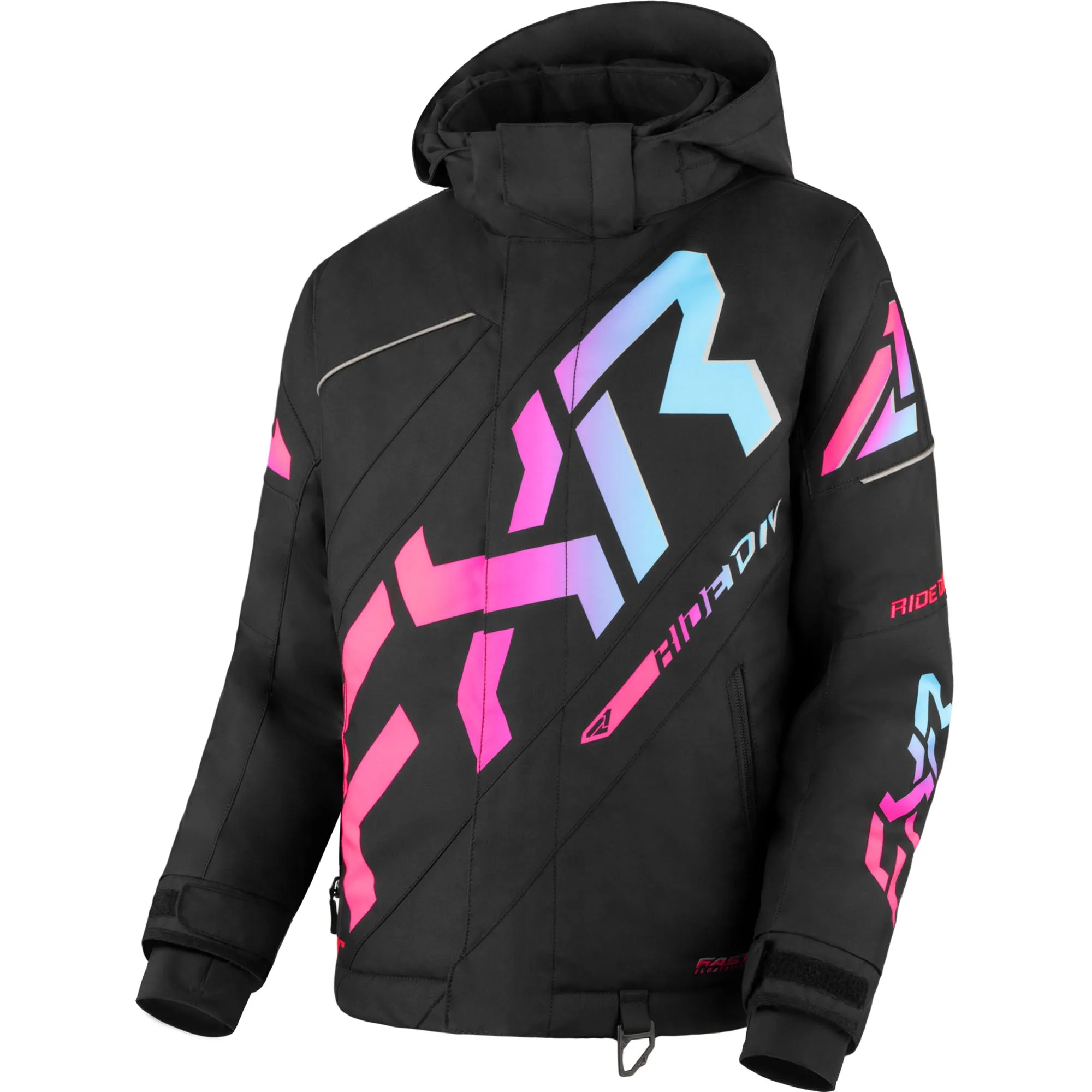 FXR Child CX Snowmobile Jacket Black/E Pink-Sky Blue