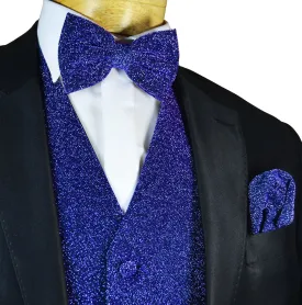 Glitter Tuxedo Vest and Bow Tie Set in Blue