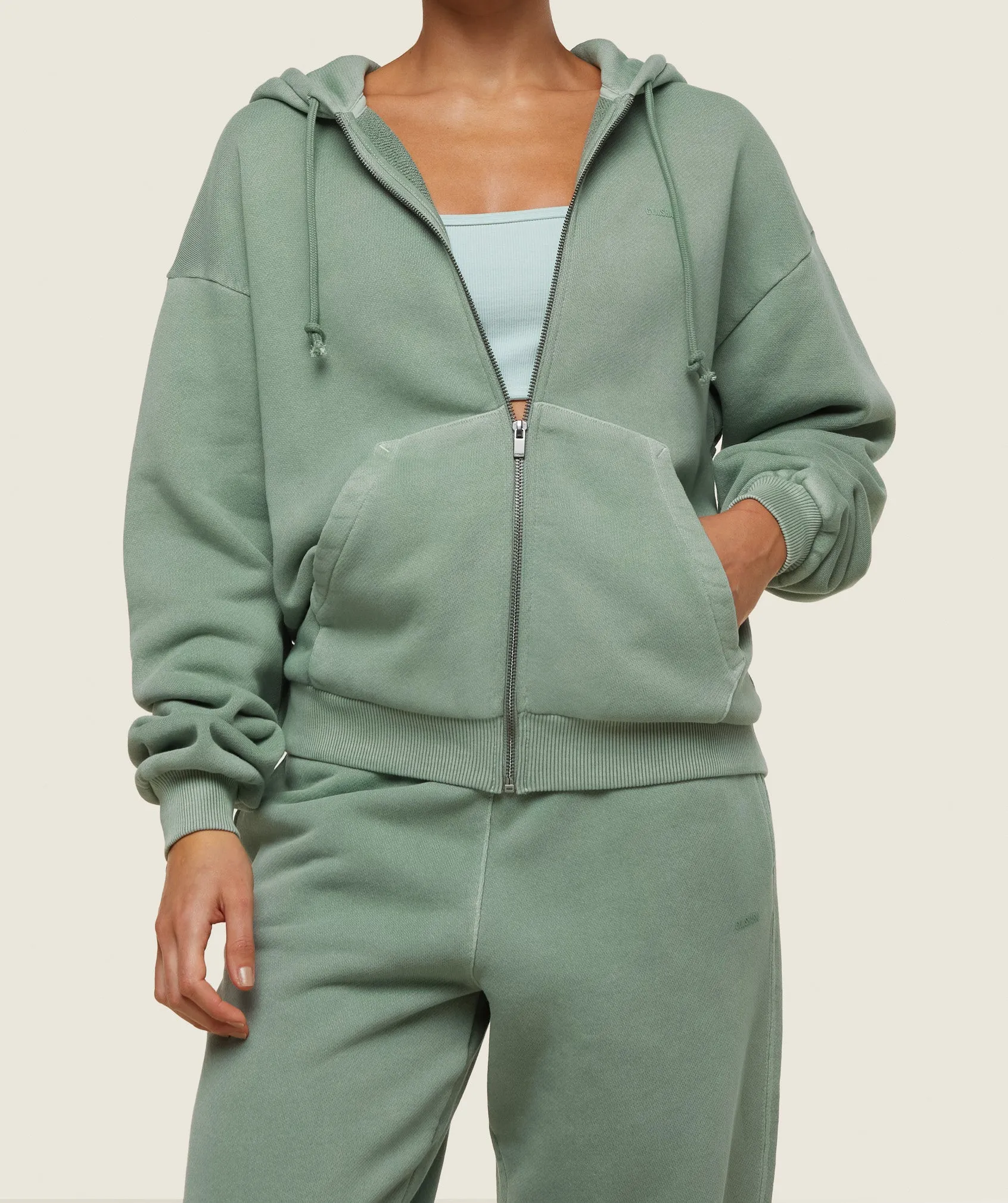 Gymshark everywear Relaxed Zip Hoodie - Dollar Green