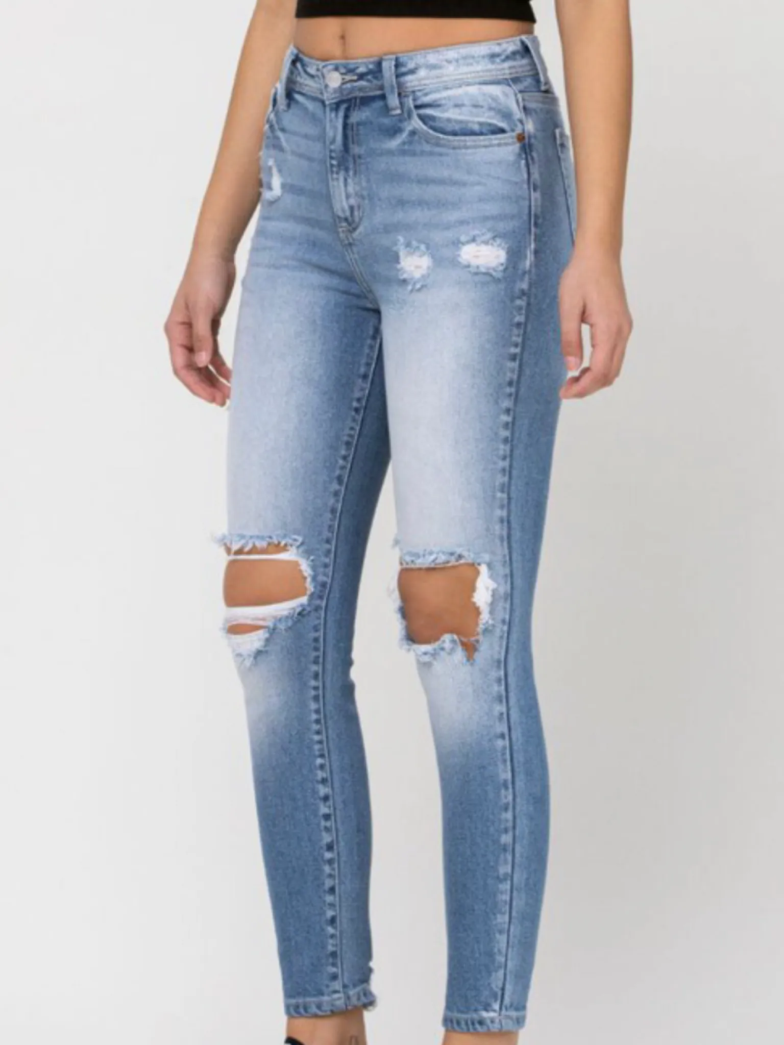 High Rise Destroy Mom Skinny - Light Denim