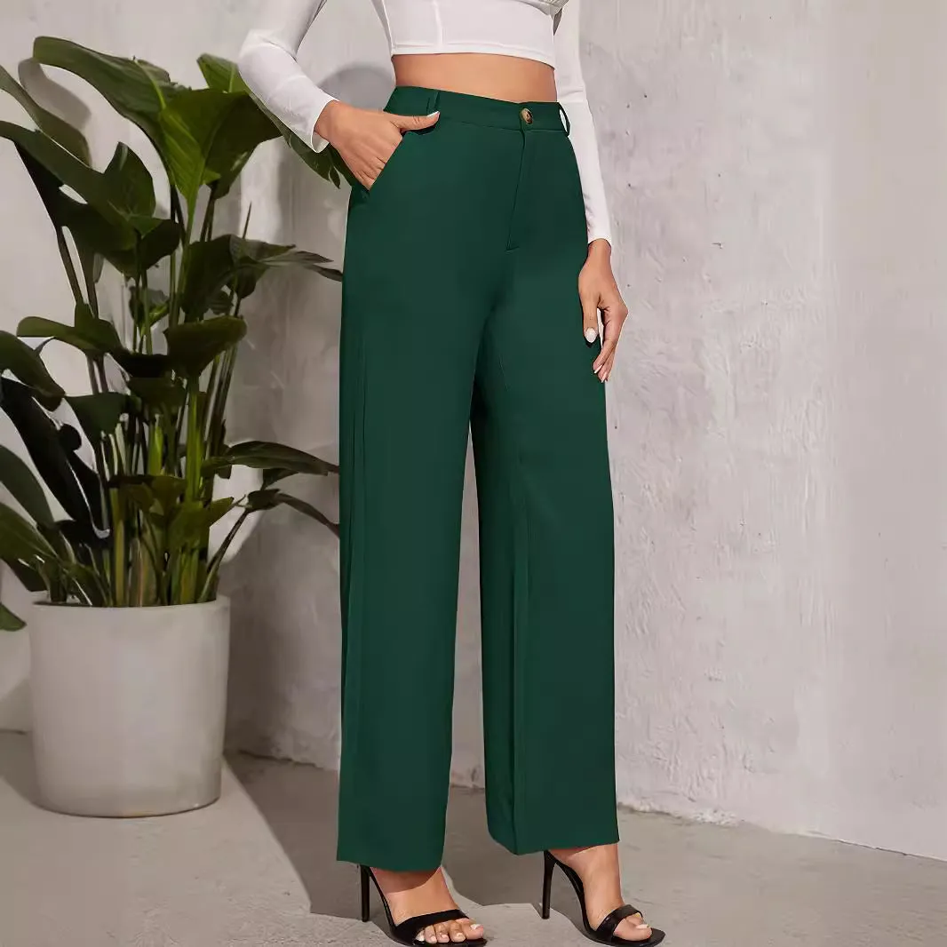 High Waist Wide Leg Straight Office Pants