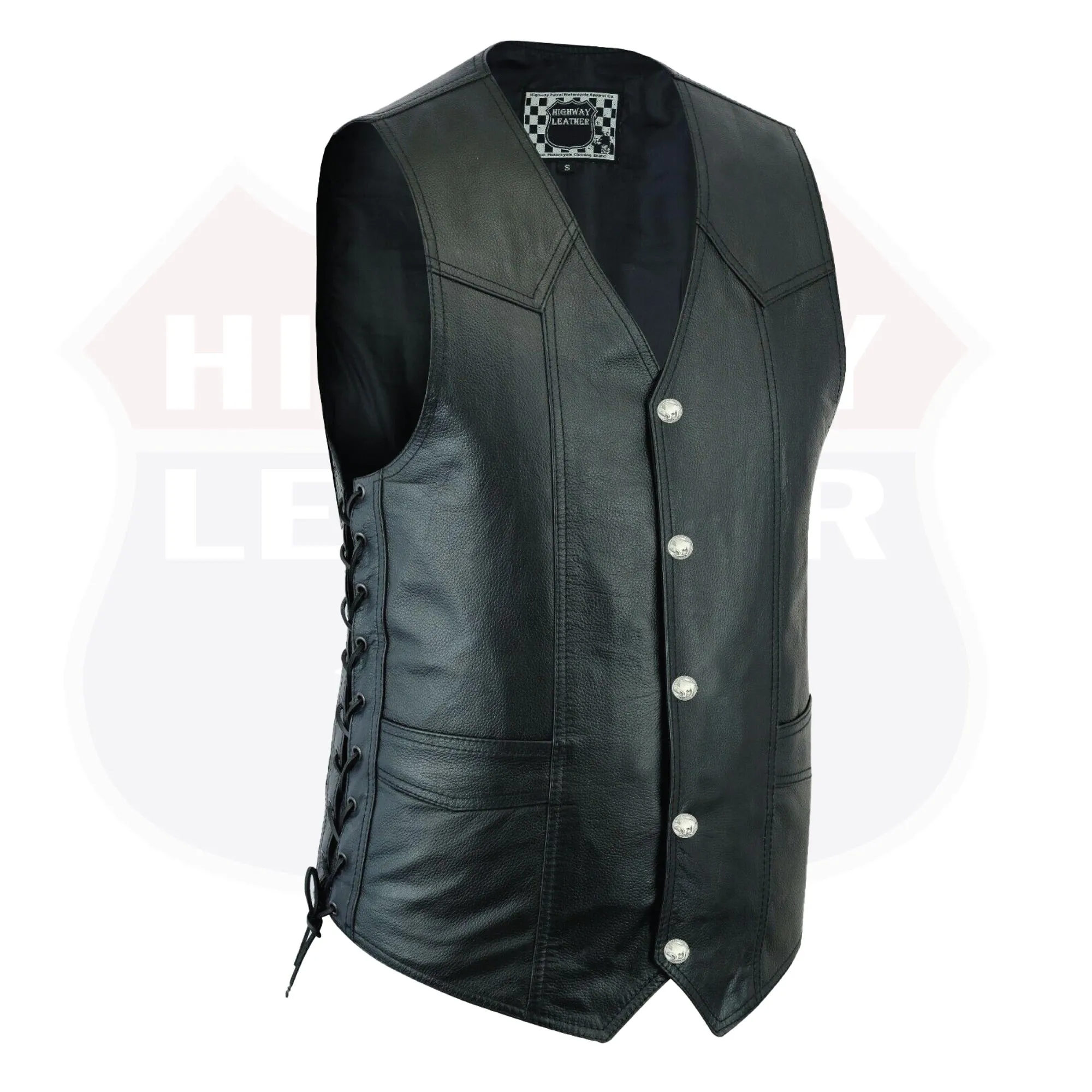 HL11614SPT Men's Classic Leather Vest Motorcycle Gun Pockets for Riders, Easy Biker Patch Sewing, Side Lacing Western Cut