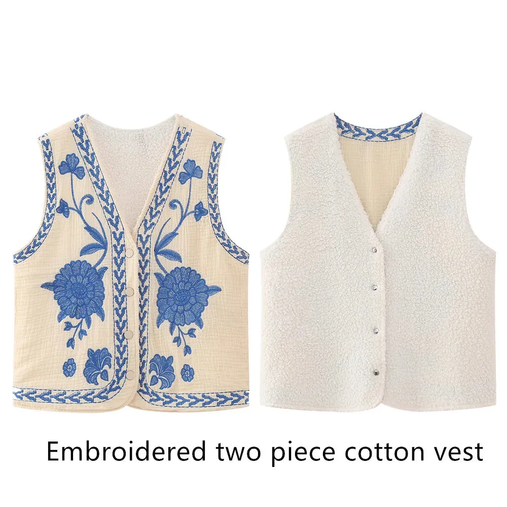 KEYANKETIAN Women Vintage Floral Embroidered Open WaistCoat Ladies National Style Vest Jacket Outfits Casual Vacation Crop Top