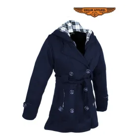 Ladies Black Button Up Coat W/ Belt and Removable Hood