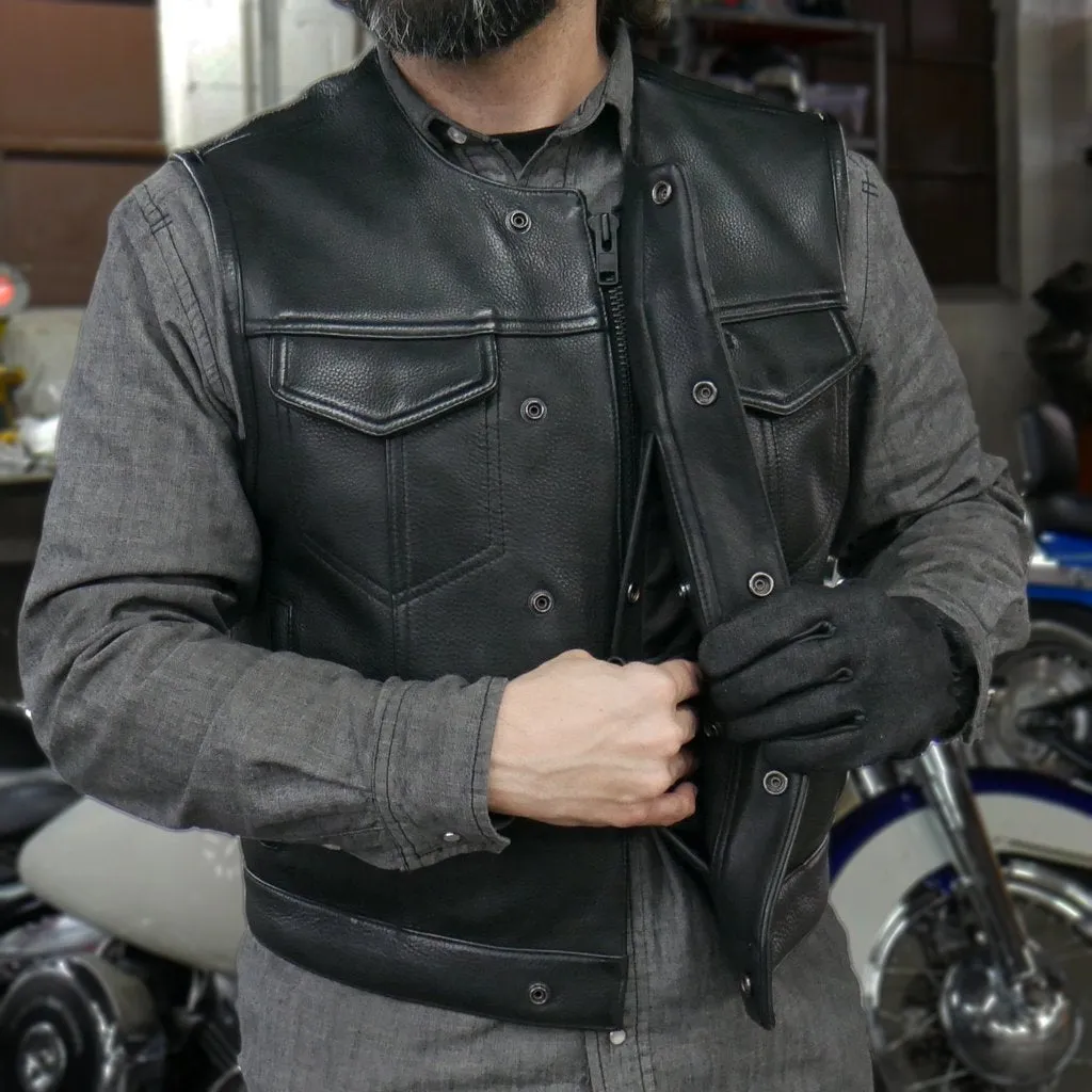 Leather FIM659CPM Low Rise Black Club Style Vest