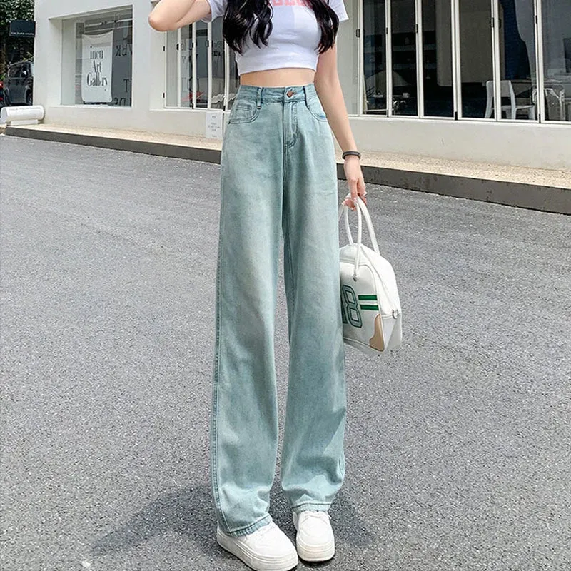 Light Blue Straight Female Summer Section High Waist Thin Drape Loose Jeans