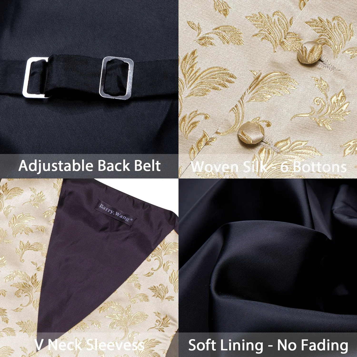 LightGoldenrodYellow Little Flower Silk Men's Vest Necktie Set Waistcoat Suit Set