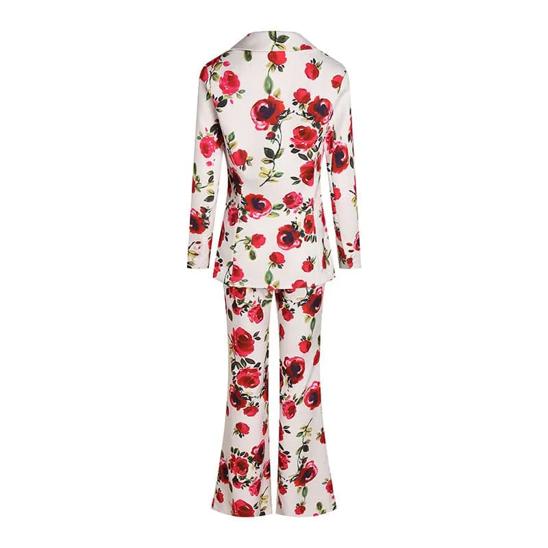 Louiza Long Sleeve Floral Top And Floral Flared Pants Set