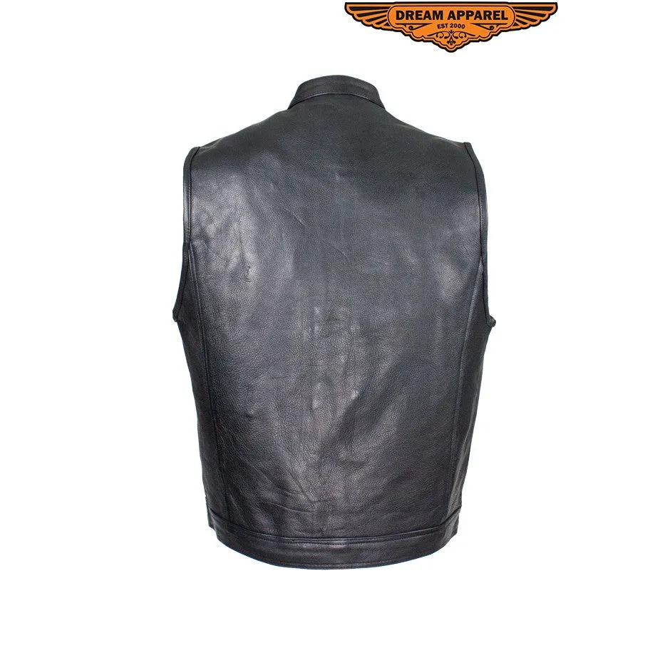 Men's Naked Cowhide Black Liner & Zipper Vest W/ Gun Pocket by Club Vest