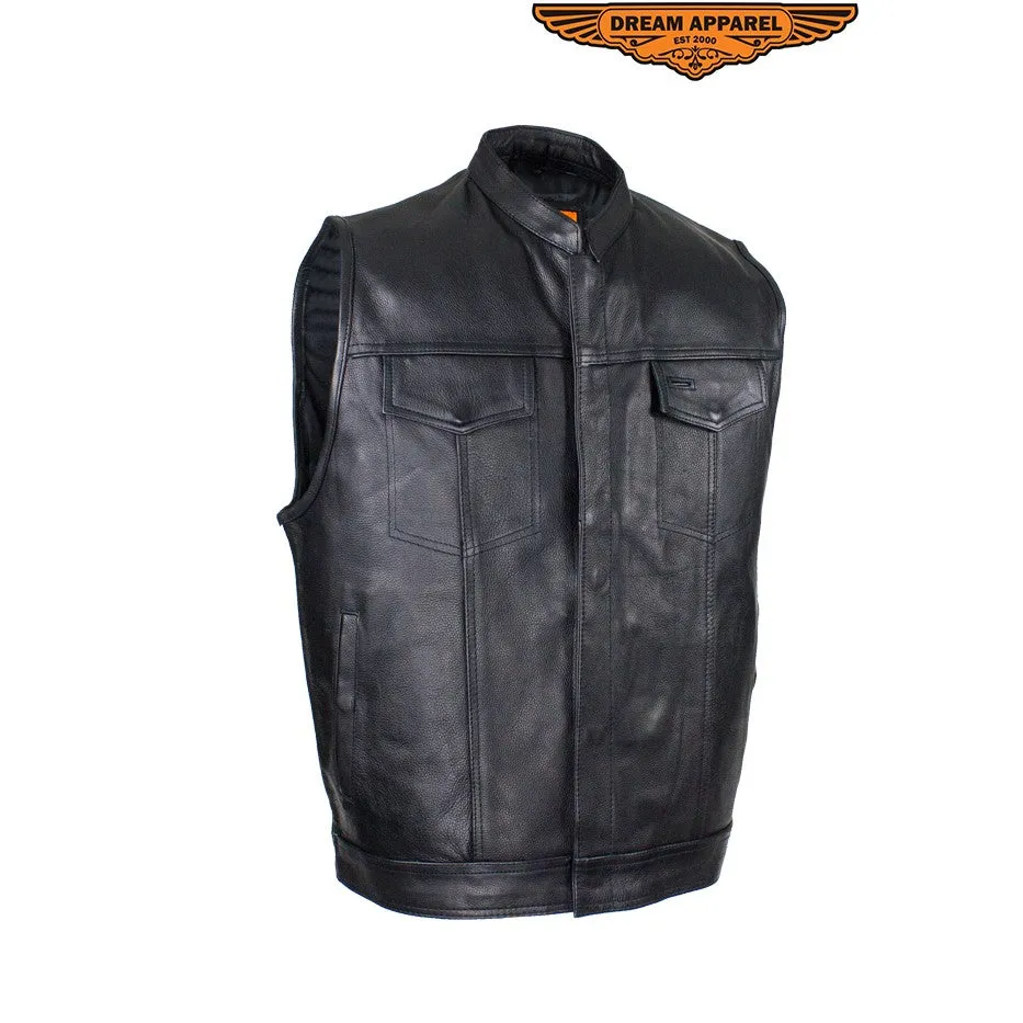 Men's Naked Cowhide Black Liner & Zipper Vest W/ Gun Pocket by Club Vest