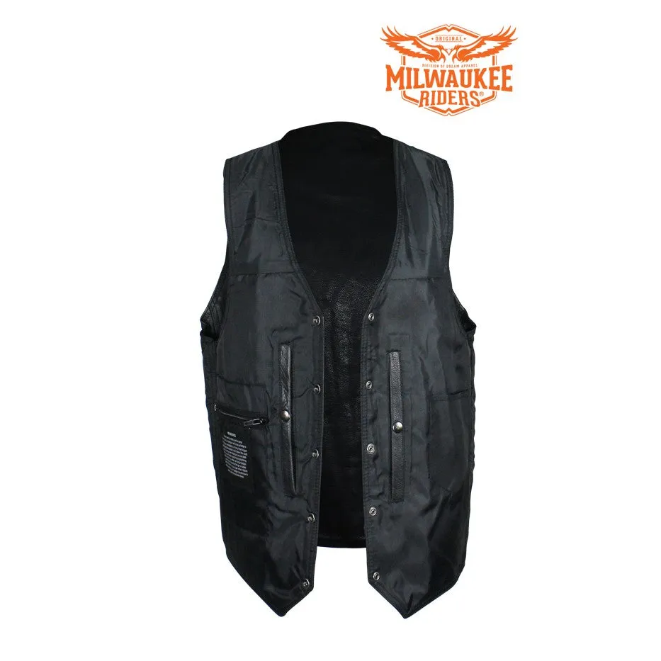 Men's Plain Black Naked Cowhide Leather Vest By Milwaukee Riders®