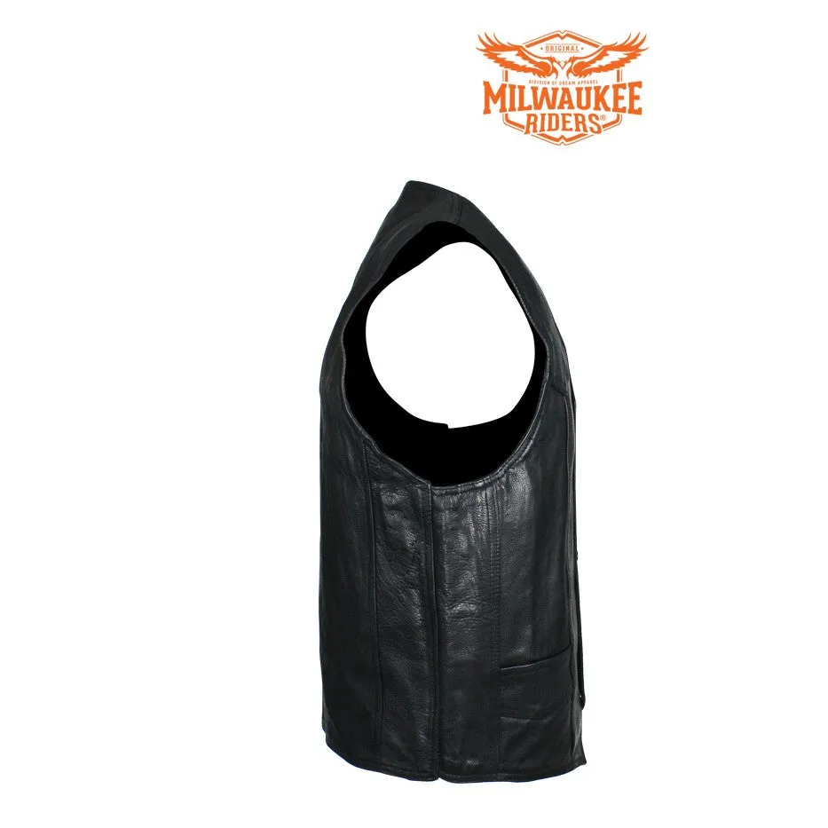 Men's Plain Black Naked Cowhide Leather Vest By Milwaukee Riders®