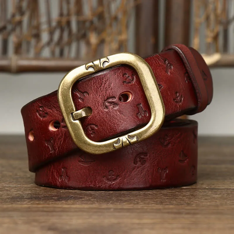 Men's Timeless Anchor Embossing Genuine Leather Belt