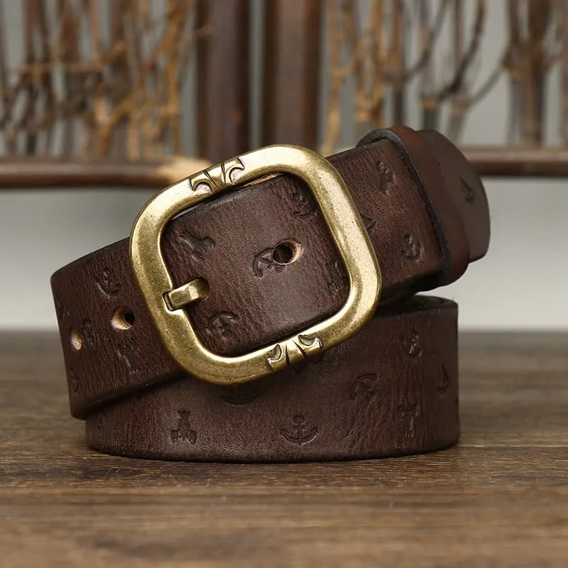 Men's Timeless Anchor Embossing Genuine Leather Belt