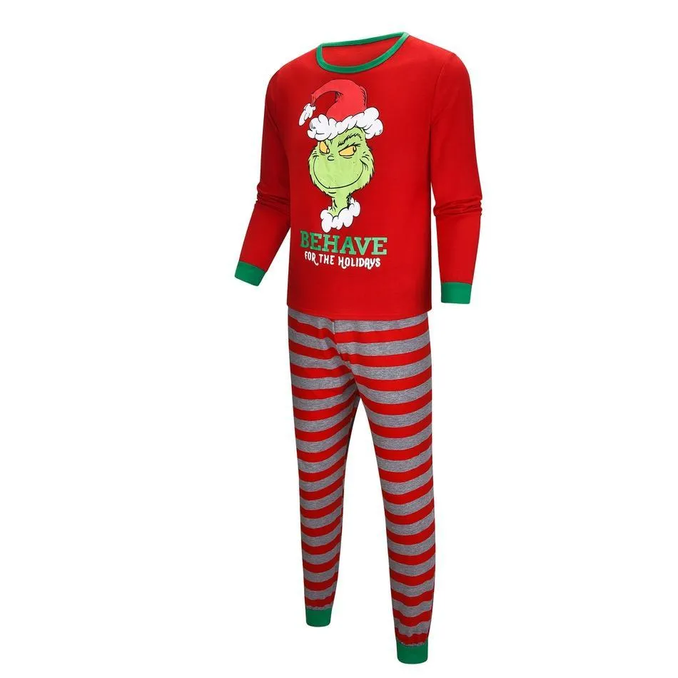 Merry Christmas Family Striped Pajama Set with Elf Print