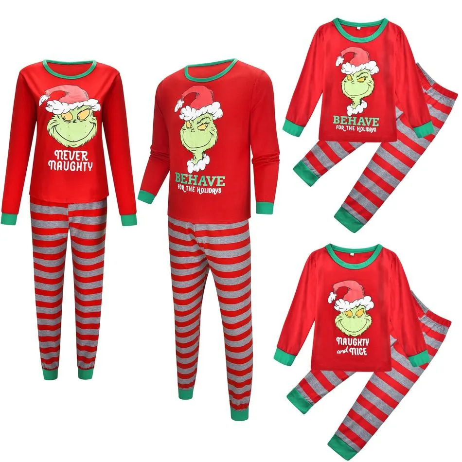 Merry Christmas Family Striped Pajama Set with Elf Print