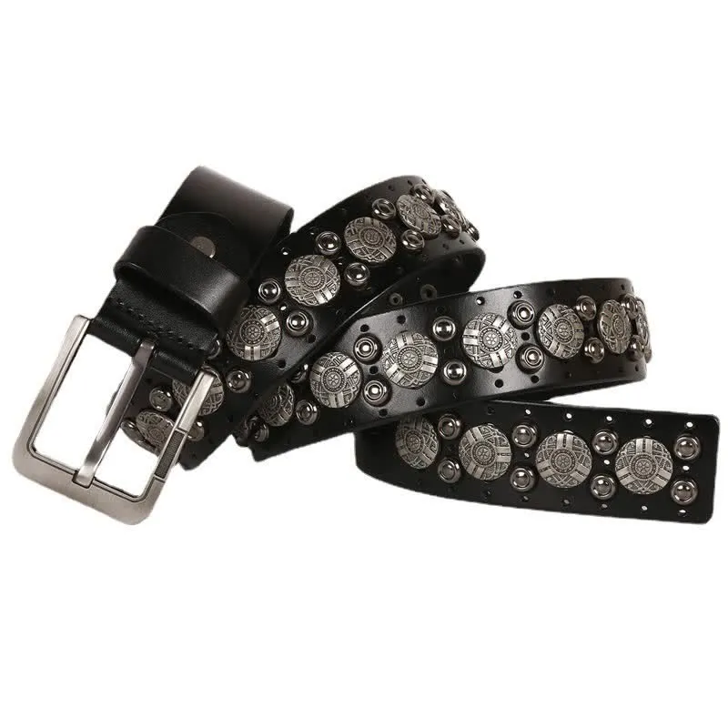 Motorcycle Jeans Heavy Metal Rivet Leather Belt