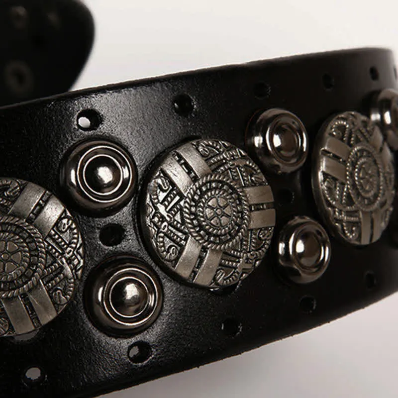 Motorcycle Jeans Heavy Metal Rivet Leather Belt