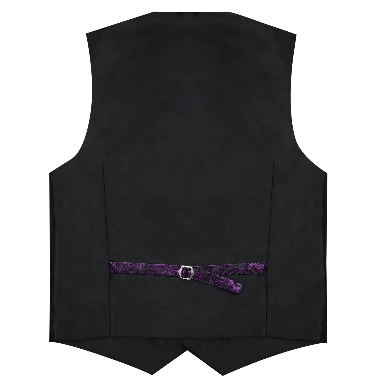 Purple Paisley Black Collar Vest Tie Hanky Cufflinks Set