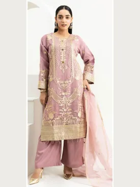 Rangz Organza Suit with Palazzo - Dusky Pink