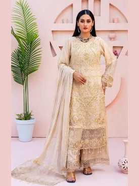 Rangz "Zara" Luxury Embroidered Chiffon Suit - Cream