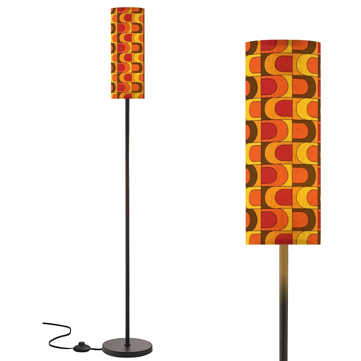 Retro 70s Torchiere Floor Lamp, Orange Yellow, Brown Red, Groovy Mod Torchiere Lamp