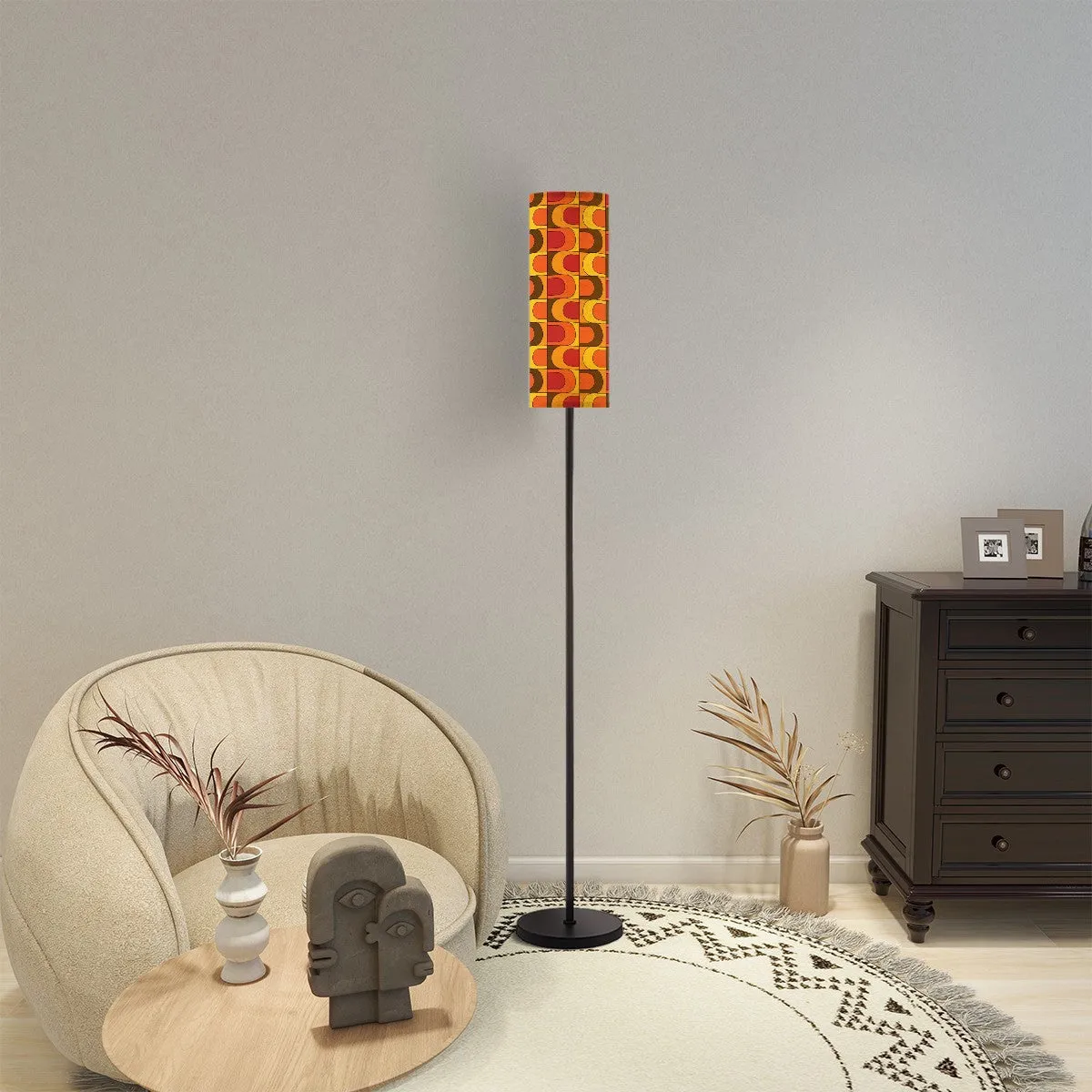 Retro 70s Torchiere Floor Lamp, Orange Yellow, Brown Red, Groovy Mod Torchiere Lamp