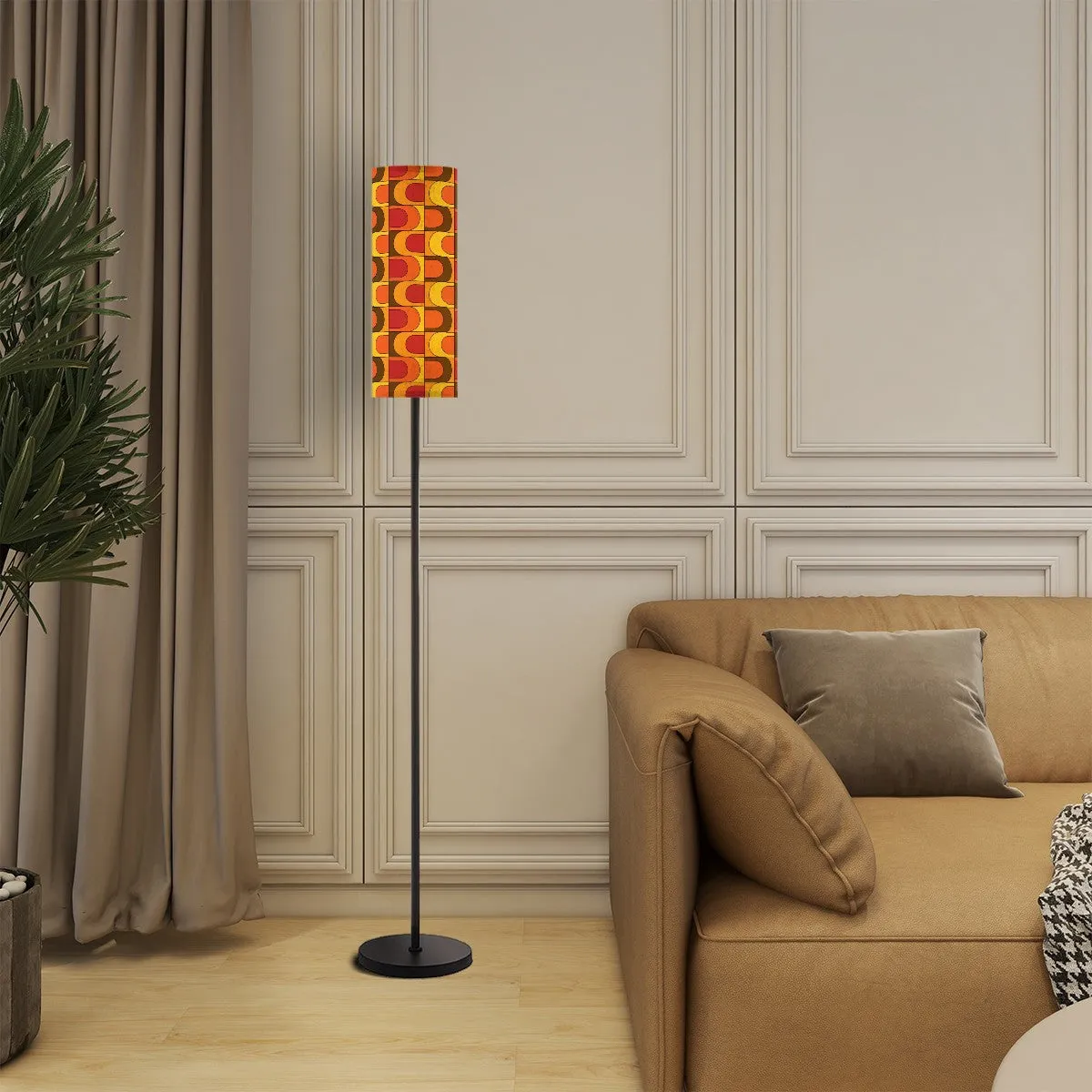 Retro 70s Torchiere Floor Lamp, Orange Yellow, Brown Red, Groovy Mod Torchiere Lamp