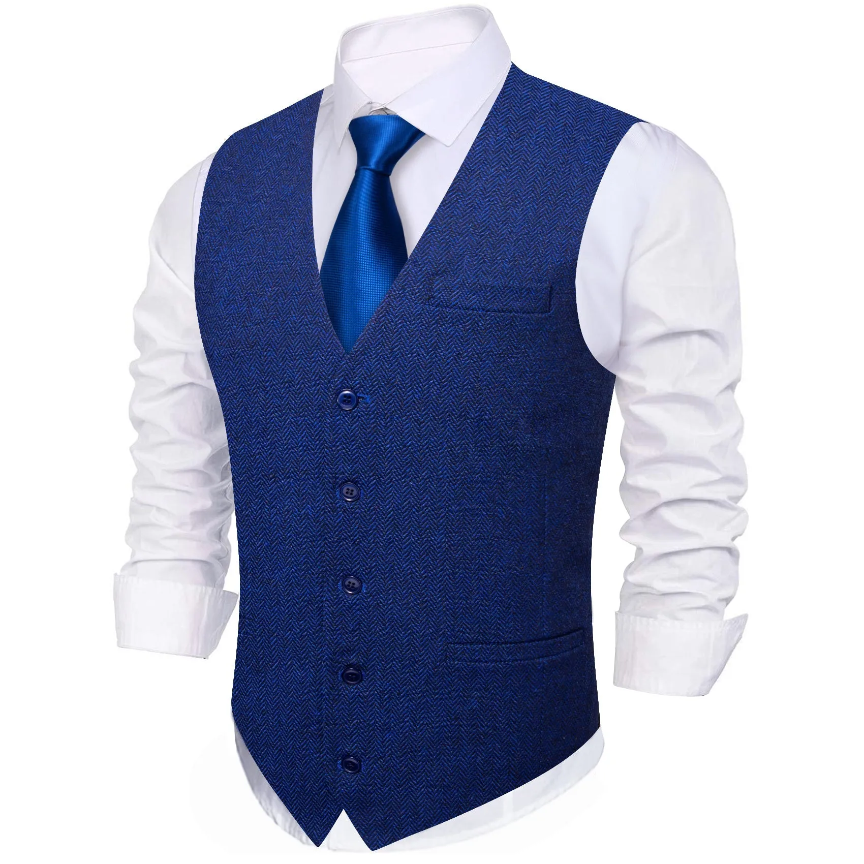 Royal Blue Solid Jacquard Men's Single Vest