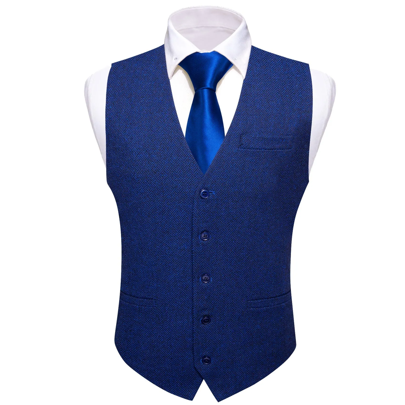 Royal Blue Solid Jacquard Men's Single Vest