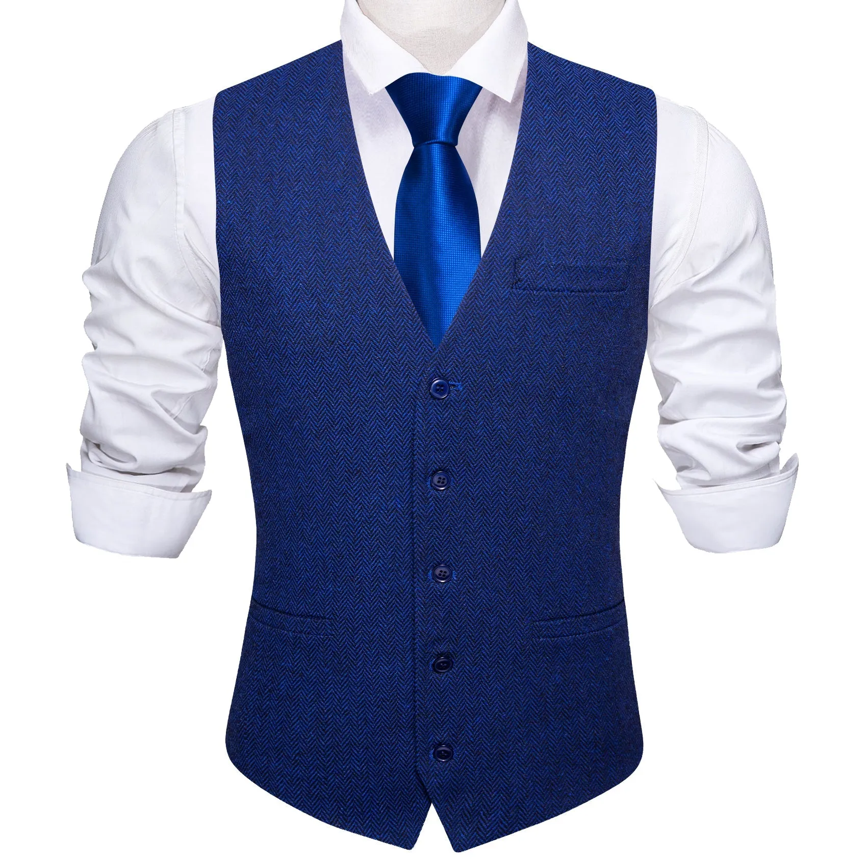 Royal Blue Solid Jacquard Men's Single Vest