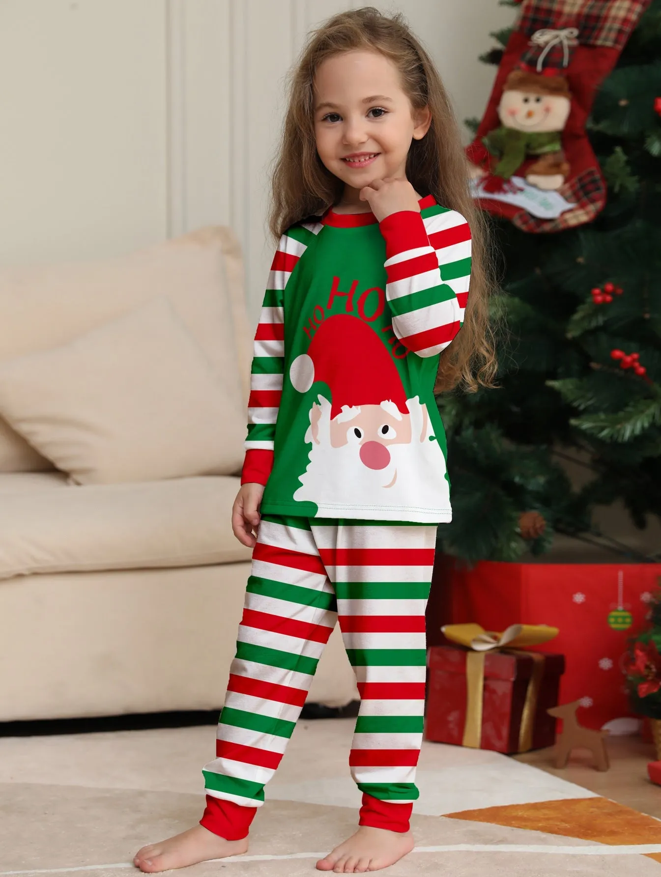 Santa Claus Stripes Printed Family Matching Christmas Pajamas Sets