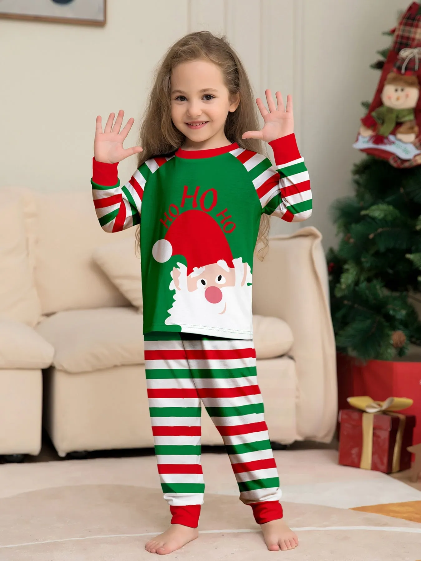 Santa Claus Stripes Printed Family Matching Christmas Pajamas Sets