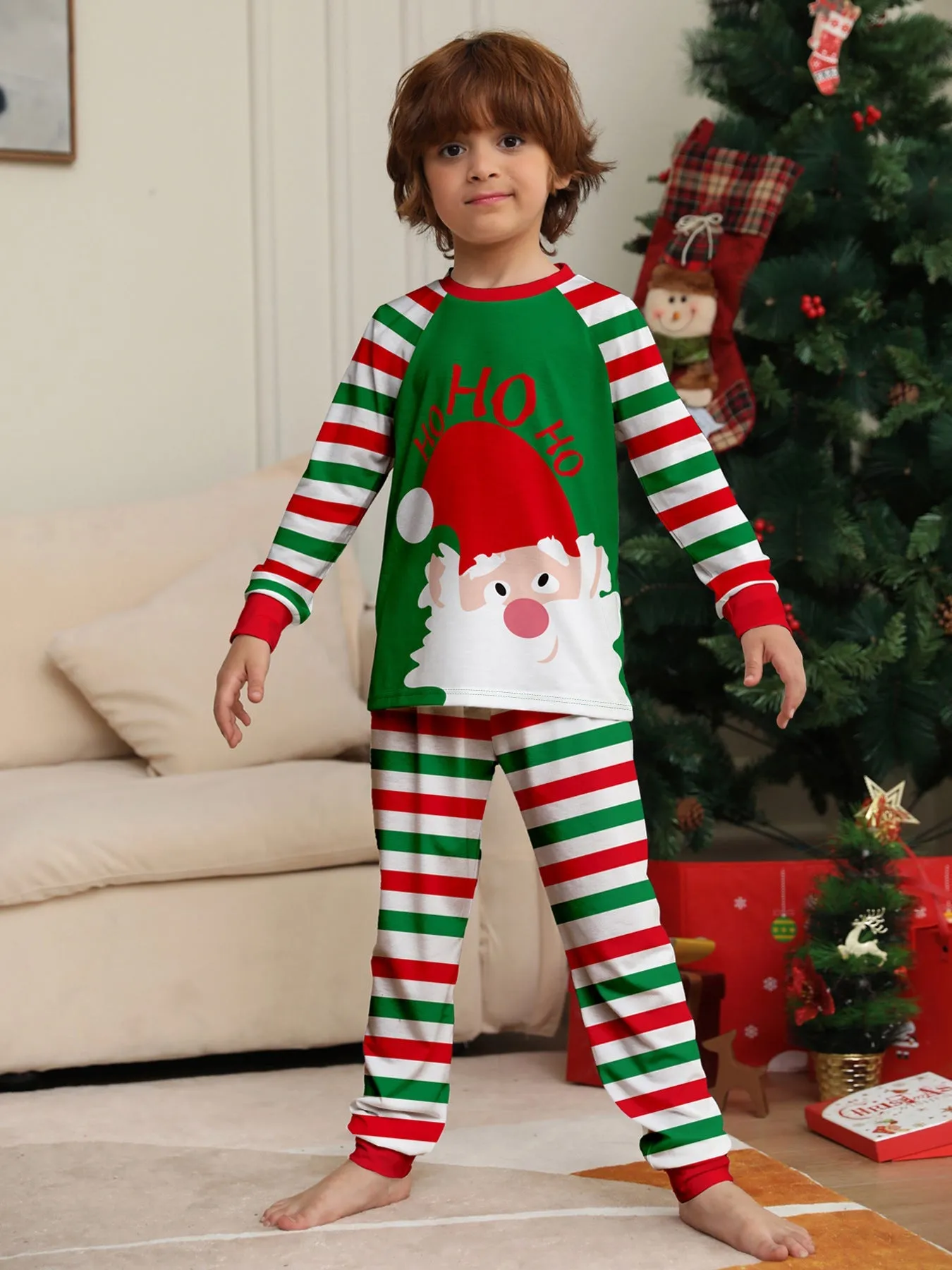 Santa Claus Stripes Printed Family Matching Christmas Pajamas Sets