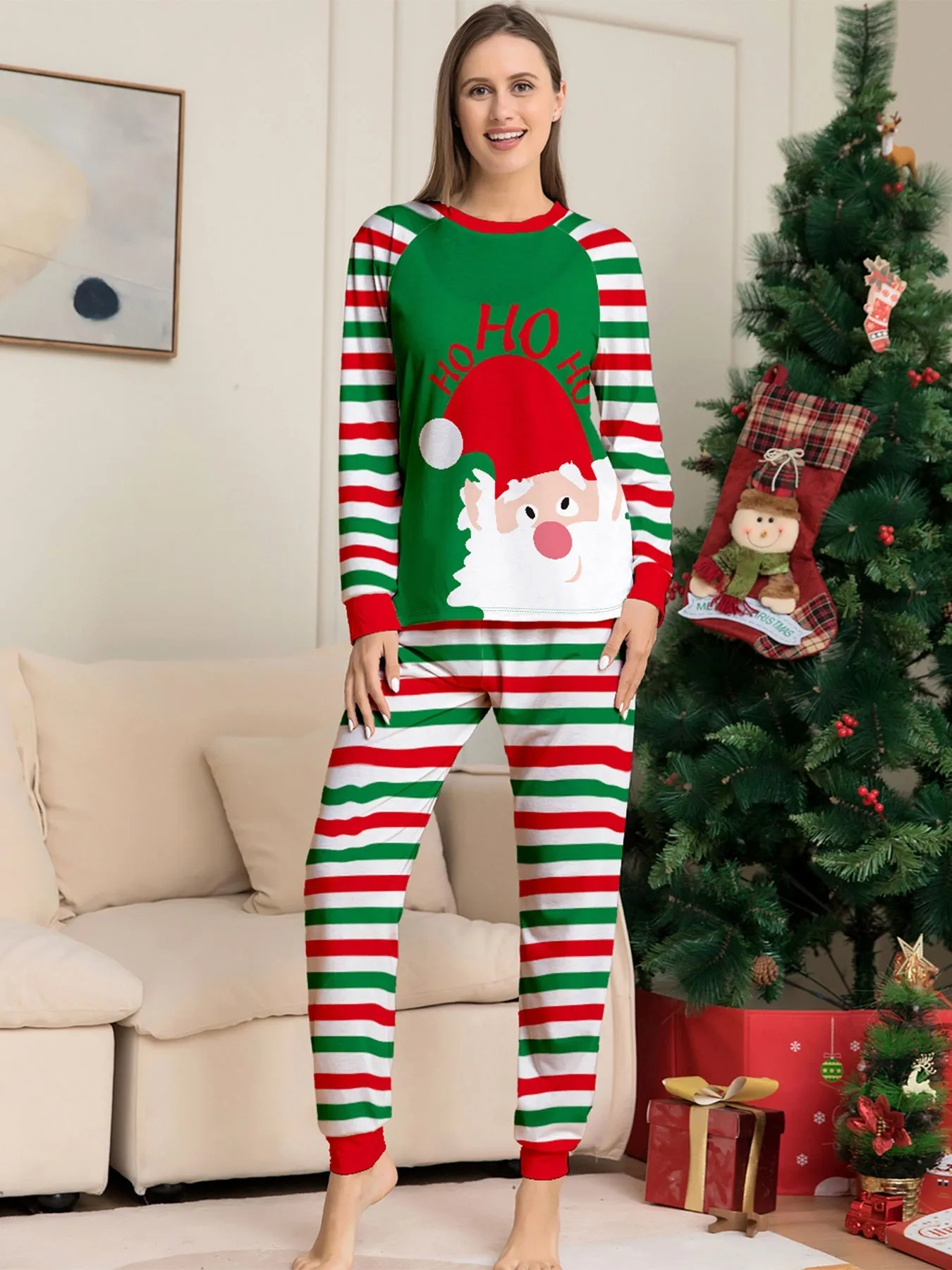 Santa Claus Stripes Printed Family Matching Christmas Pajamas Sets