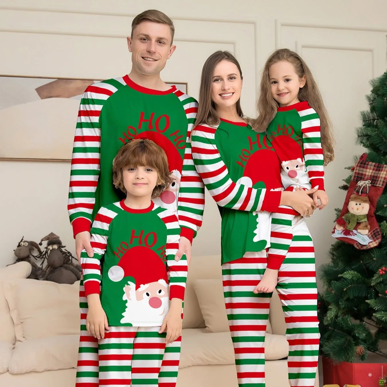 Santa Claus Stripes Printed Family Matching Christmas Pajamas Sets