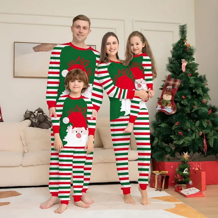 Santa Claus Stripes Printed Family Matching Christmas Pajamas Sets