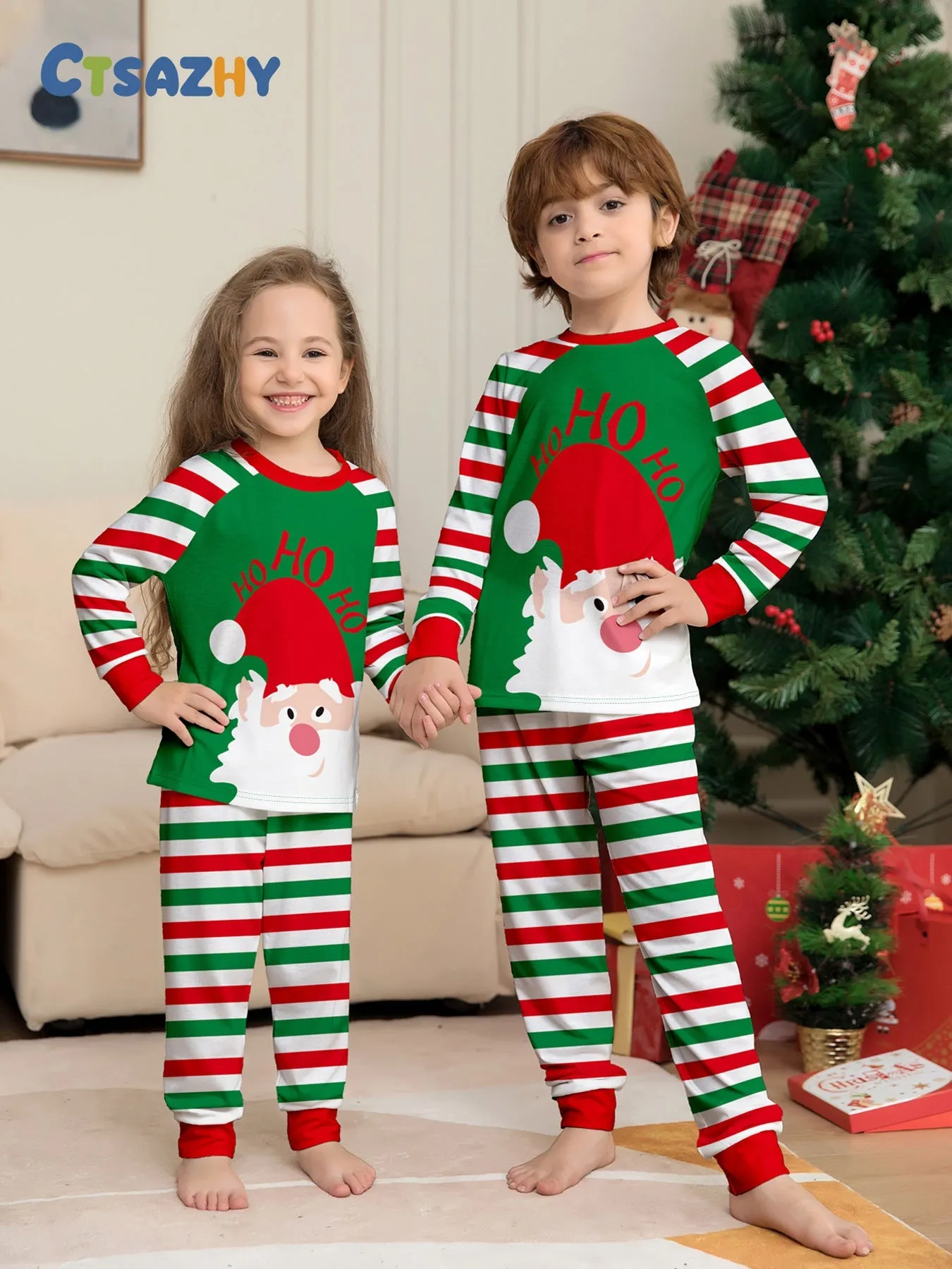 Santa Claus Stripes Printed Family Matching Christmas Pajamas Sets