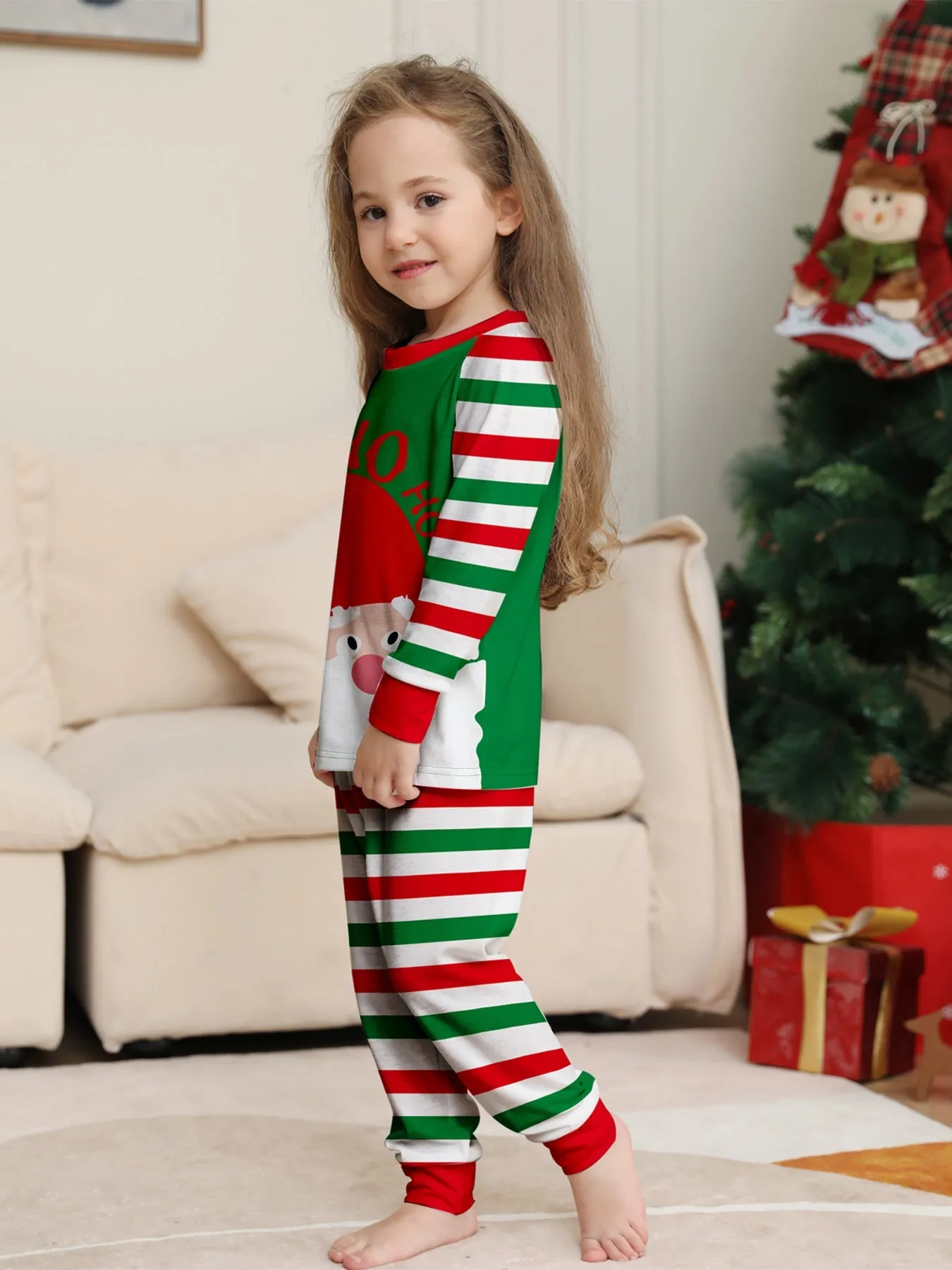 Santa Claus Stripes Printed Family Matching Christmas Pajamas Sets