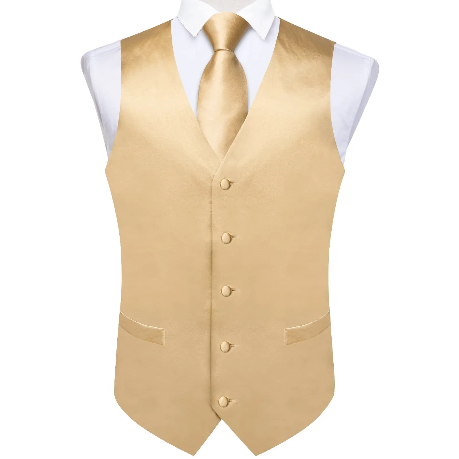 Satin Champagne Solid Men's Vest Tie Set