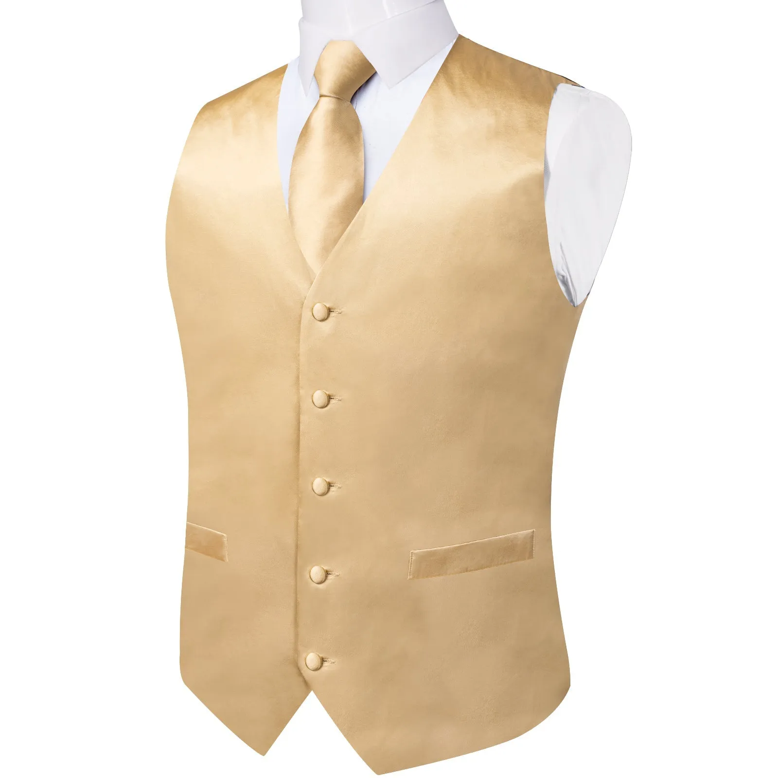 Satin Champagne Solid Men's Vest Tie Set